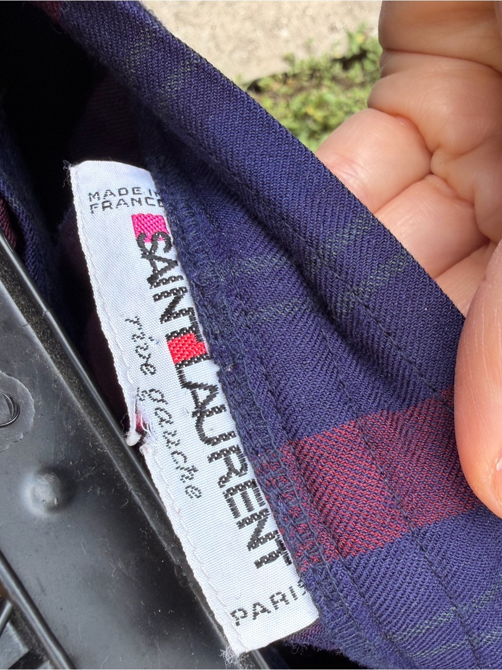 Yves Saint Laurent Navy and Red Plaid Midi Skirt with Gold Buttons - Picture 6 of 6